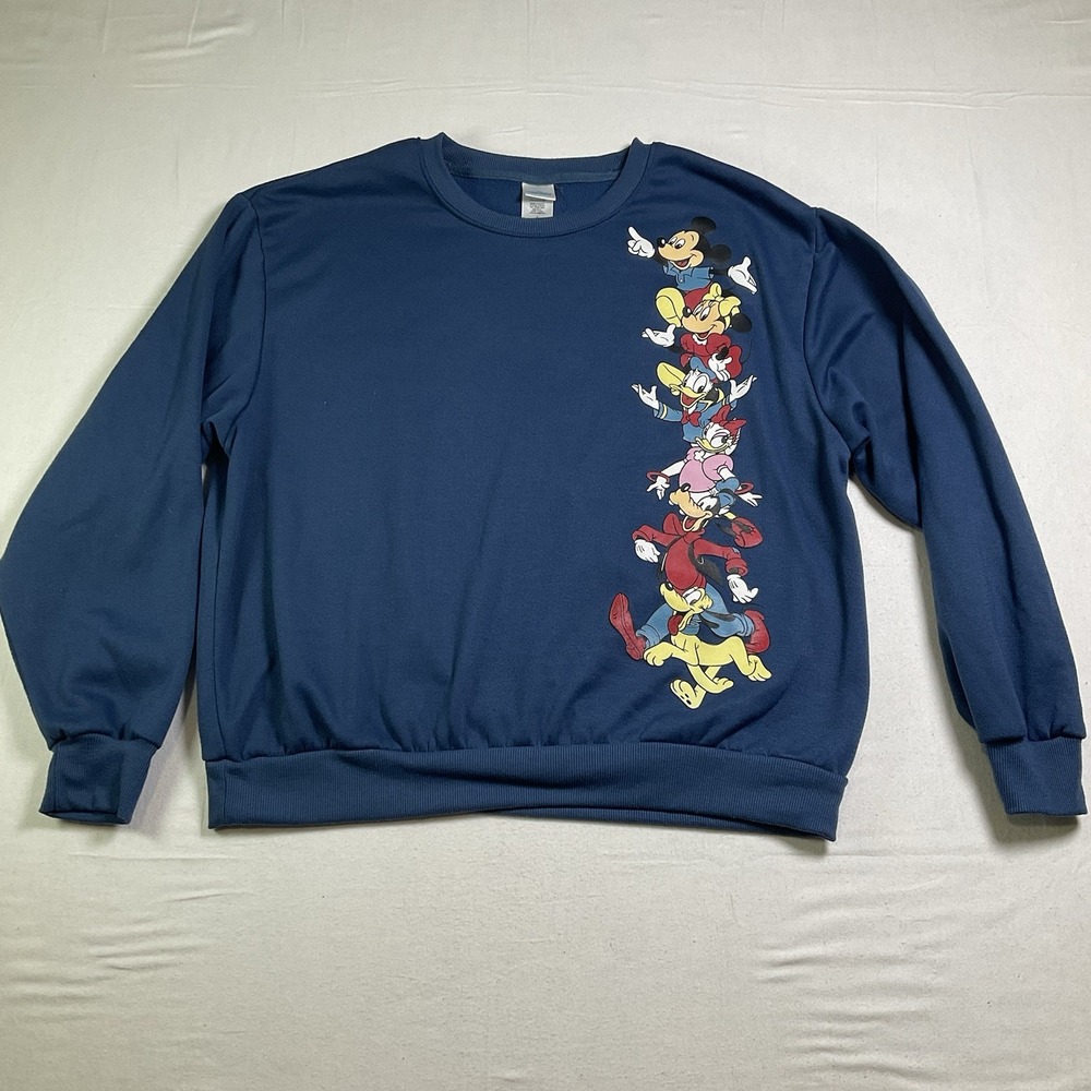 Disney Mickey & Friends Unisex Crewneck Sweatshirt Blue Sz L Classic 670